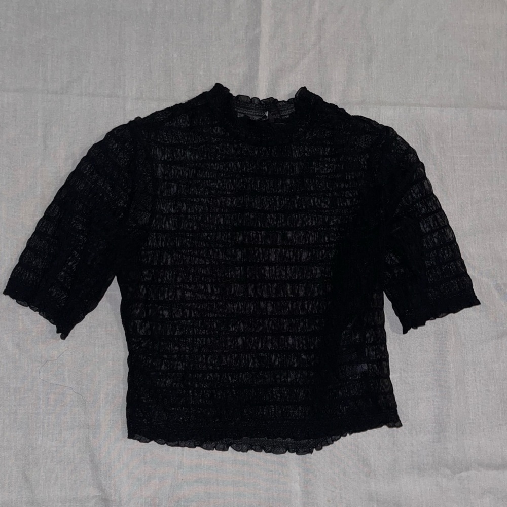 Guess Small Black Mesh Sheer Top